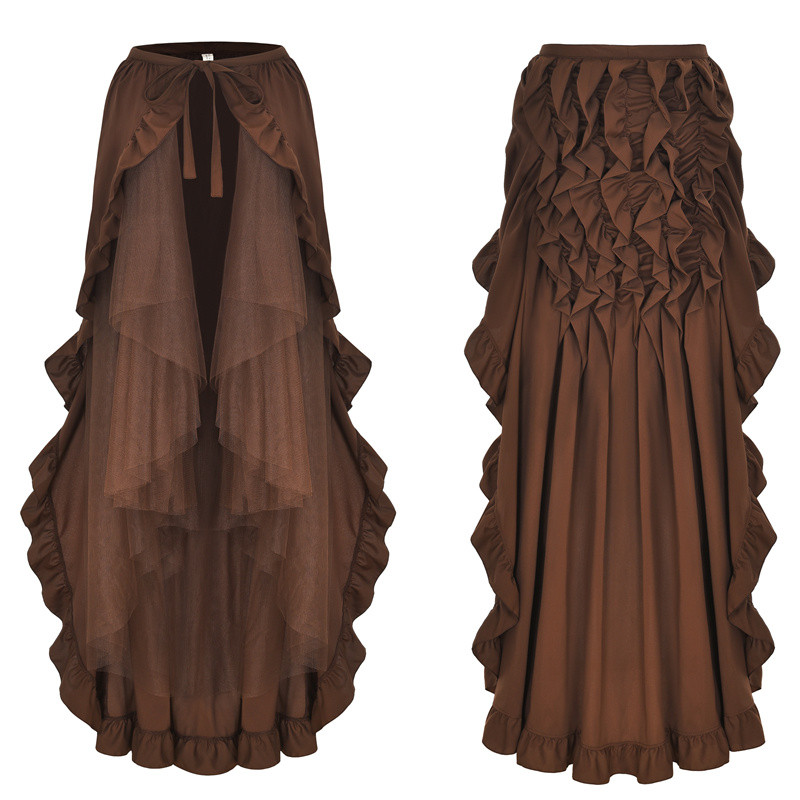 Γυναικεία Steampunk βικτοριανή φούστα Lace Up 2 Layer Ruffles Tulle Asymmetrica Φούστα Μεσαιωνικής Αναγέννησης Κορσέ Φούστες Plus Size