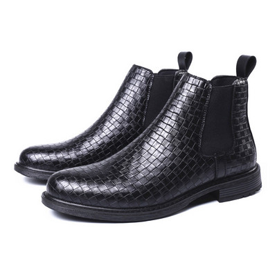 Cizme noi pentru bărbați, împletite europene și americane, pantofi mați cu textura, pentru bărbați, cizme înalte, cizme chelsea nere ocazionale