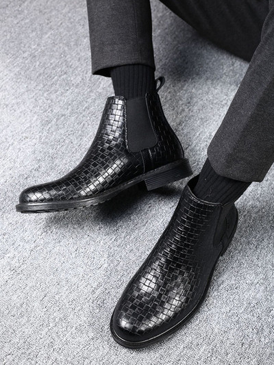 Cizme noi pentru bărbați, împletite europene și americane, pantofi mați cu textura, pentru bărbați, cizme înalte, cizme chelsea nere ocazionale