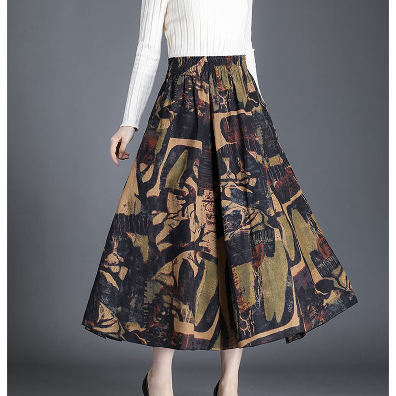 Imprimare de primăvară toamnă Plus Size 4xl fuste lungi pentru femei moda coreeană fustă elastică cu talie înaltă fuste casual elegante fuste