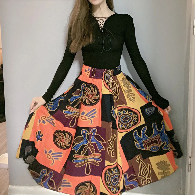 Imprimare de primăvară toamnă Plus Size 4xl fuste lungi pentru femei moda coreeană fustă elastică cu talie înaltă fuste casual elegante fuste