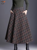 Sügistalvine Plus Size Tweed vihmavari seelik Vintage elastne kõrge vöökohaga plisseeritud A-joonega seelikud Tänavarõivad Naiste ruudulised pikad seelikud