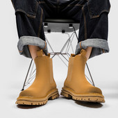 Žute čizme za muškarce Visoke ležerne cipele Čizme za jahanje od kože Platforma Muške retro Chelsea čizme s alatom i debelim potplatom