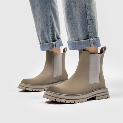 Žute čizme za muškarce Visoke ležerne cipele Čizme za jahanje od kože Platforma Muške retro Chelsea čizme s alatom i debelim potplatom