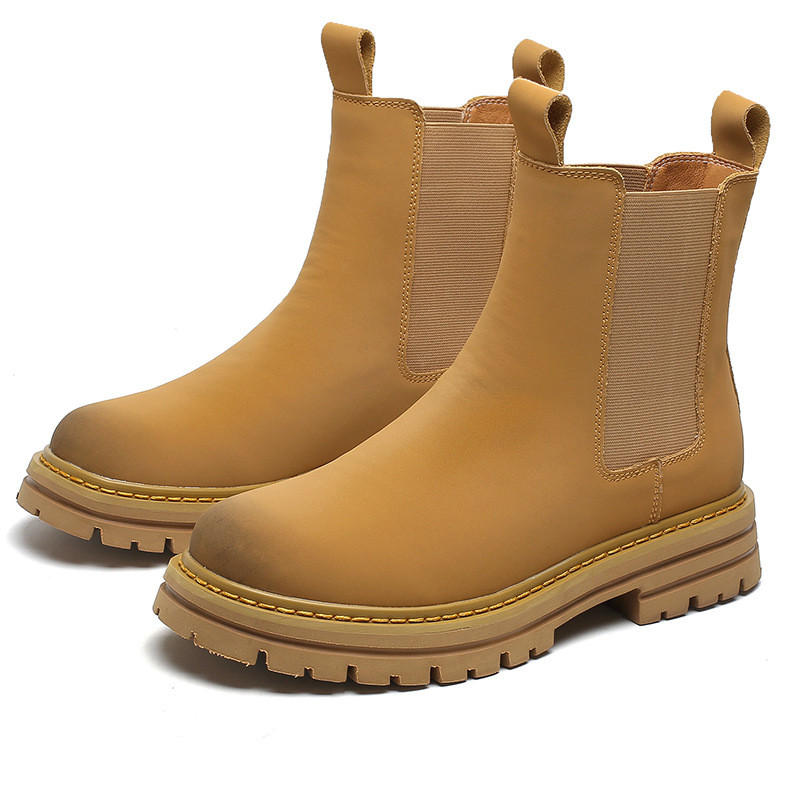 Žute čizme za muškarce Visoke ležerne cipele Čizme za jahanje od kože Platforma Muške retro Chelsea čizme s alatom i debelim potplatom