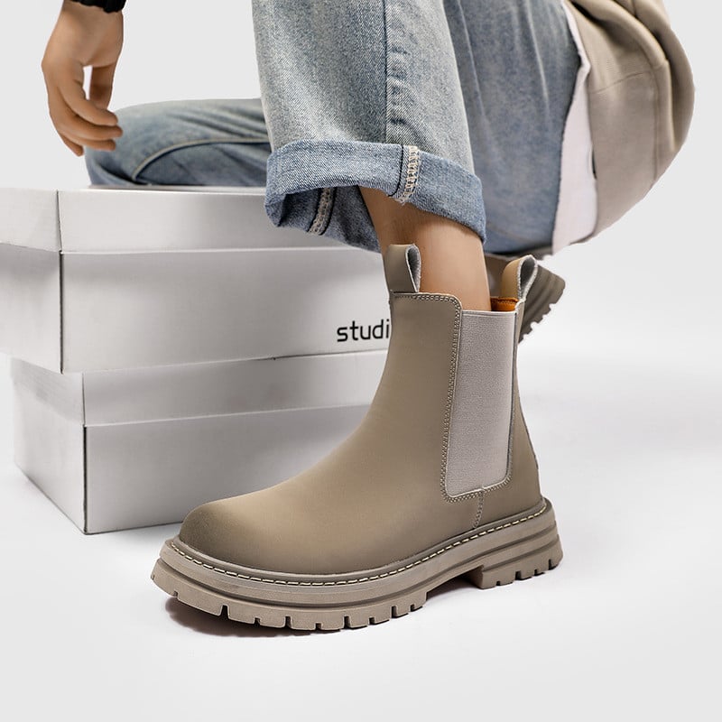 Žute čizme za muškarce Visoke ležerne cipele Čizme za jahanje od kože Platforma Muške retro Chelsea čizme s alatom i debelim potplatom