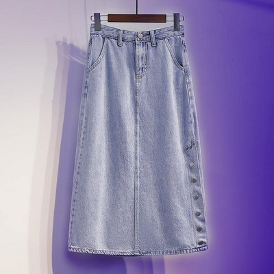 Fusta de blugi cu talie înaltă pentru femei, vară, cu desfășurare, fuste lungi cu linie în formă de A, mai marime, 5xl, subțire, îmbrăcăminte la șold, îmbrăcăminte de stradă, ocazională, cu blugi.