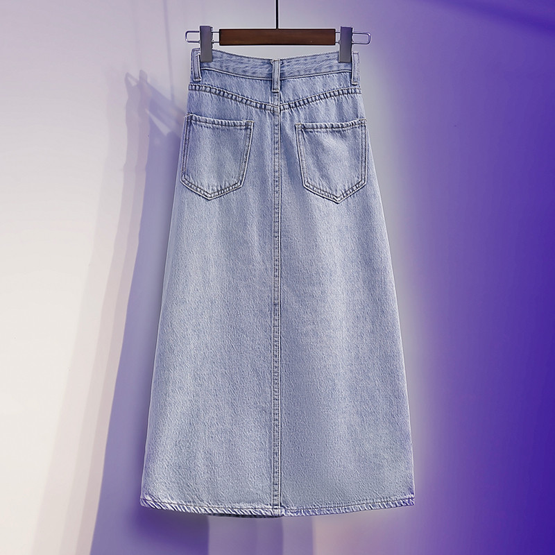 Fusta de blugi cu talie înaltă pentru femei, vară, cu desfășurare, fuste lungi cu linie în formă de A, mai marime, 5xl, subțire, îmbrăcăminte la șold, îmbrăcăminte de stradă, ocazională, cu blugi.