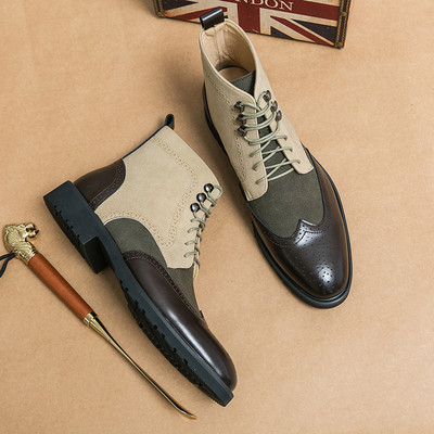 Zimske modne muške šiljate kombinacije boja Patchwork brogue čizme gležnjače Muške ležerne luksuzne cipele visoke marke Zapatos Hombre