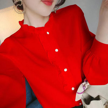 Γυναικείο πουκάμισο Απλό αναπνεύσιμο γιακά με βολάν Casual Γυναικείο πουκάμισο ζακέτα για δουλειά Γυναικεία μπλούζα Γυναικεία μπλούζα μπλούζα Γυναικεία μπλουζάκια