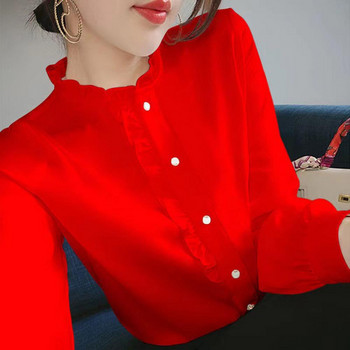 Γυναικείο πουκάμισο Απλό αναπνεύσιμο γιακά με βολάν Casual Γυναικείο πουκάμισο ζακέτα για δουλειά Γυναικεία μπλούζα Γυναικεία μπλούζα μπλούζα Γυναικεία μπλουζάκια