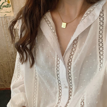 Κορεάτικη μόδα Υπερμεγέθη κούφιο δαντελένιο γυναικείο πουκάμισο πουκάμισο με γυριστό γιακά Φαρδιά γυναικεία μπλουζάκια μακρυμάνικη λευκή μπλούζα γυναικεία μπλούζα 13127