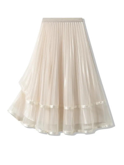 Fusta lungă, solidă, cu talie înaltă, cu pliuri, cu straturi, moda coreeană, îmbrăcăminte de stradă, ochiuri ocazionale, elegante, fuste midi