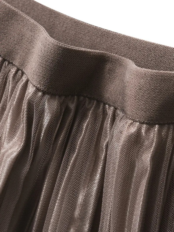 Ilgas sijonas Tvirtas aukštu juosmeniu klostuoti sluoksniuoti sijonai Korėjos mados gatvės apranga laisvalaikio tinkliniai stilingi elegantiški midi sijonai