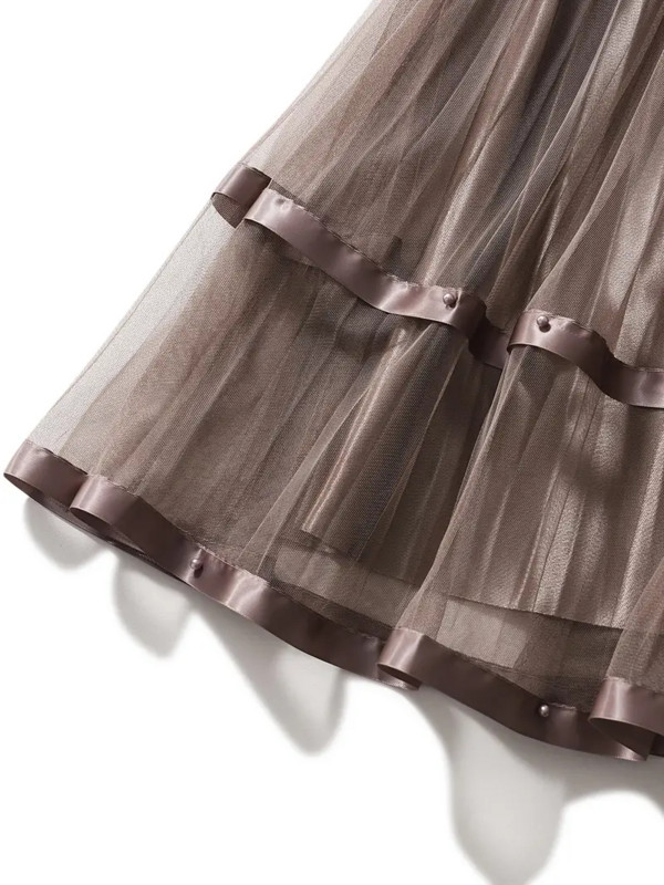 Ilgas sijonas Tvirtas aukštu juosmeniu klostuoti sluoksniuoti sijonai Korėjos mados gatvės apranga laisvalaikio tinkliniai stilingi elegantiški midi sijonai