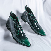 Cizme chelsea de lux Pantofi din piele strălucitoare pentru bărbați Pantofi cu vârf ascuțit Pantofi rochii pentru bărbați Cizme scurte roșii violet