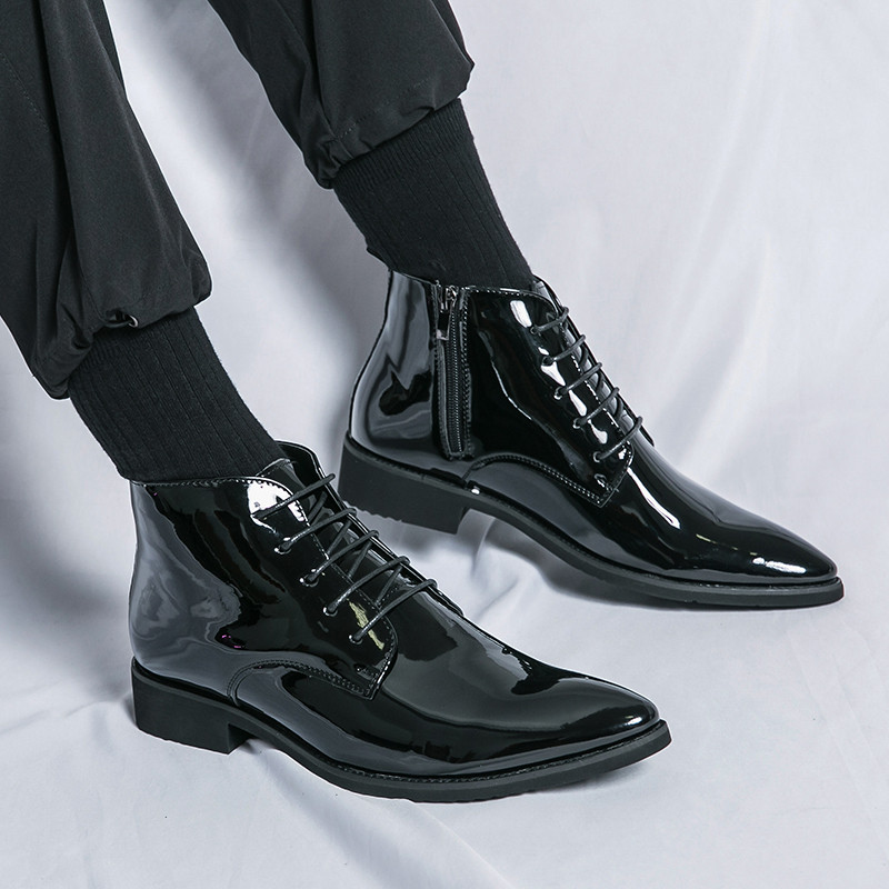 Cizme chelsea de lux Pantofi din piele strălucitoare pentru bărbați Pantofi cu vârf ascuțit Pantofi rochii pentru bărbați Cizme scurte roșii violet