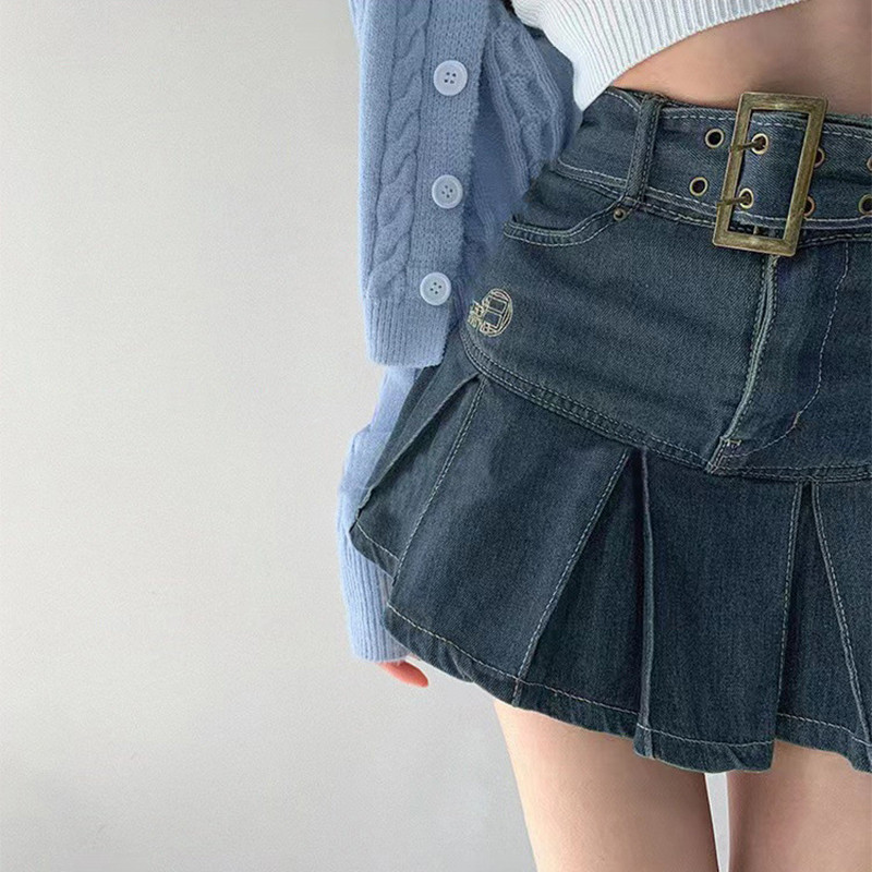 Vruća traper suknja za djevojke plus veličine Ženska plisirana suknja Y2k modna ležerna fakultetska haljina visokog struka, tanka gotička mini Word kratka suknja