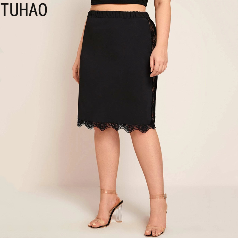 TUHAO 2020, primăvară și vară, fustă neagră din dantelă, cu șold, mărime mare, 8XL, 7XL, 6XL 5XL, sexy, elastică, cu talie înaltă, pentru mamă