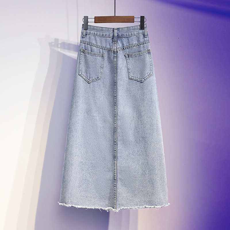 S-5XL Fusta de blugi pentru femeie, primăvară, vară, modă nouă, cu șireturi, tivul despicat, largi, de lungime medie, din bumbac, cu blugi, pentru femei, mărime mare