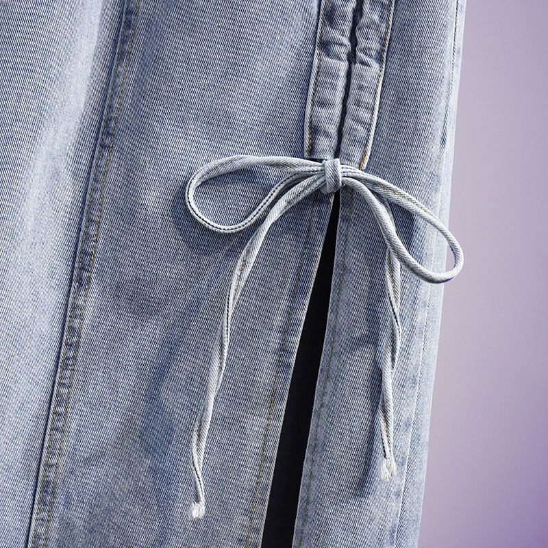 S-5XL Fusta de blugi pentru femeie, primăvară, vară, modă nouă, cu șireturi, tivul despicat, largi, de lungime medie, din bumbac, cu blugi, pentru femei, mărime mare