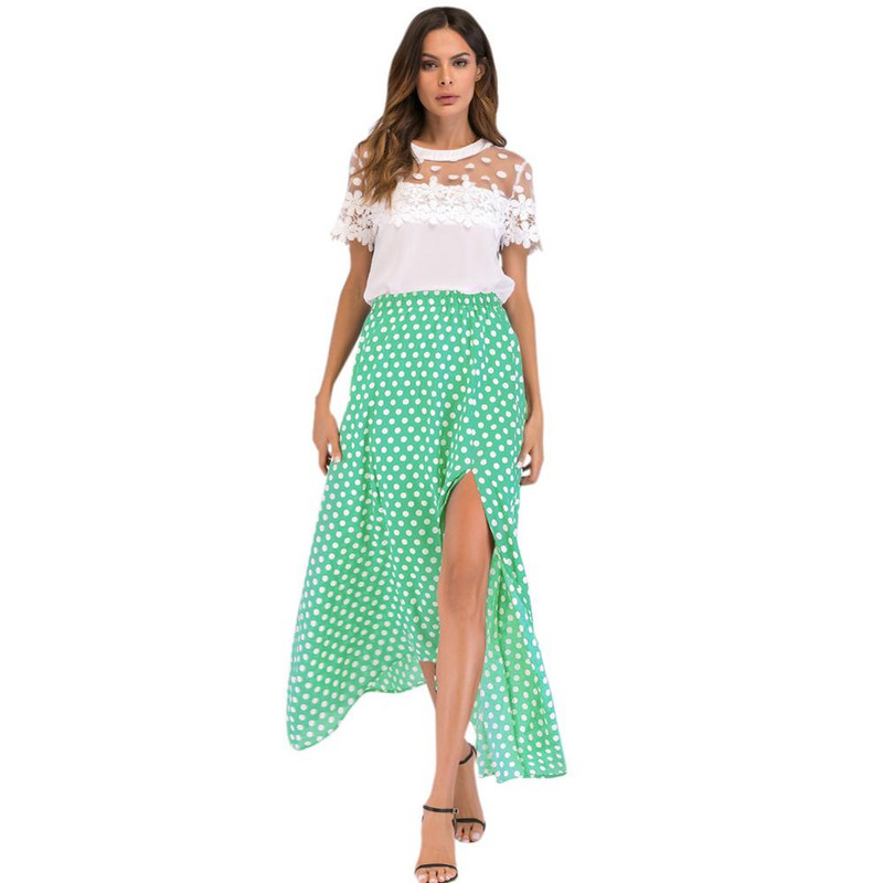 Fusta maxi cu buline de vară pentru femei cu fantă laterală tiv asimetric Fuste lungi retro pentru femei cu talie înaltă faldas mujer moda