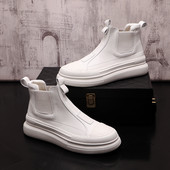 ανδρικό φόρεμα νυχτερινής διασκέδασης για πάρτι μόδας τσέλσι μπότα μαύρα λευκά παπούτσια φλατ πλατφόρμα μποτάκι νεανικής τάσης  botas