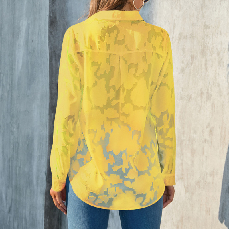 Jesen dugih rukava Bijela čipkana šifon bluza Ženske elegantne uredske ležerne kratke hlače za žene Jacquard Jednobojne široke majice Blusas 27130