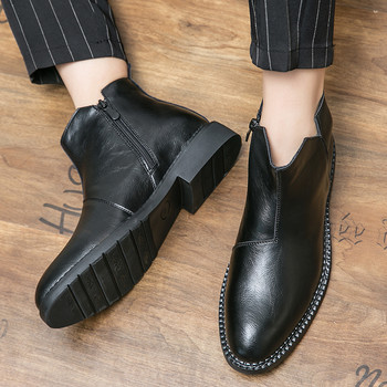 Ανδρικές κομψές επαγγελματικές μπότες Κλασικές μπότες Chelsea Ανδρικές μπότες ελεύθερου χρόνου, δερμάτινες μπότες αστραγάλου στο πλάι Κοντές μπότες σχεδιαστών με φερμουάρ σε στυλ Splicing
