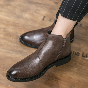 Ανδρικές κομψές επαγγελματικές μπότες Κλασικές μπότες Chelsea Ανδρικές μπότες ελεύθερου χρόνου, δερμάτινες μπότες αστραγάλου στο πλάι Κοντές μπότες σχεδιαστών με φερμουάρ σε στυλ Splicing