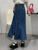 Dizajnirana plava traper suknja s ribljim repom s prorezom, ženska jesen zima velika modna suknja visokog struka u korejskom stilu, uska, šik suknja A kroja