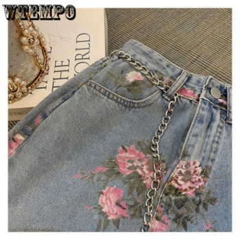 WTEMPO Plus Size Vintage ψηλόμεσο με λουλουδάτο τύπωμα Μεσαίες μακριές τζιν φούστες Λεπτές σέξι σπαστές pencil φούστα τζιν για κορίτσια Γυναικείο φόρεμα