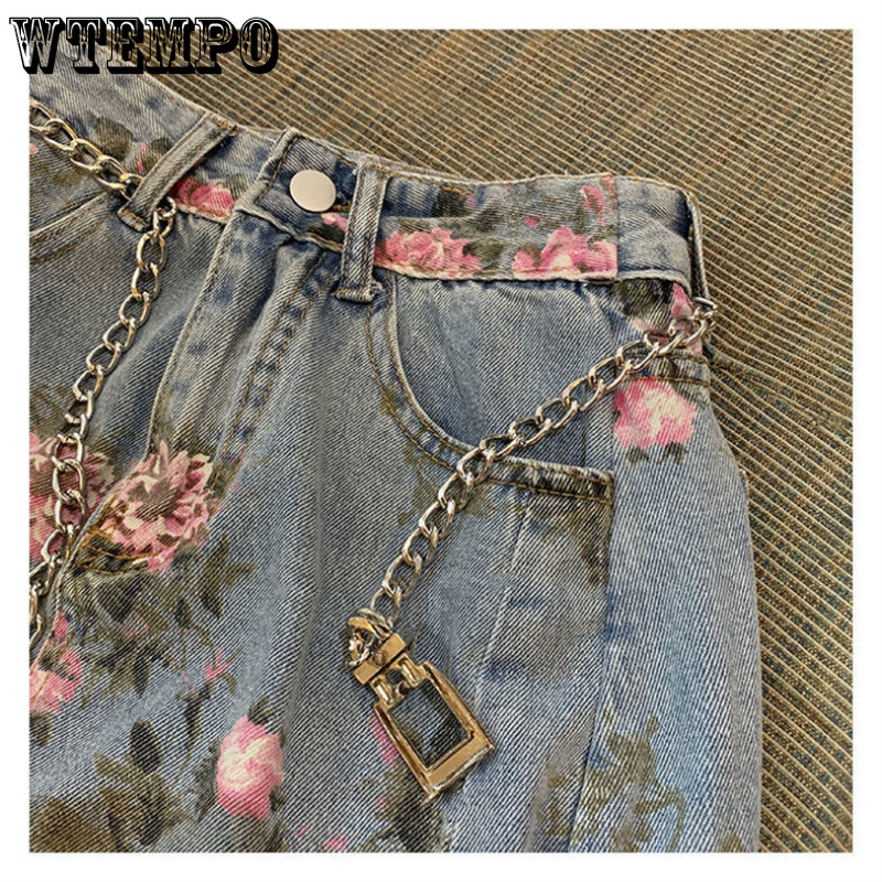 WTEMPO Plus Size Vintage vysoký pás s kvetinovou potlačou, stredne dlhé džínsové sukne, úzke sexy delené ceruzkové sukne, džínsy pre dievčatá, dámske šaty