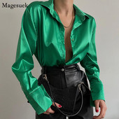 Satenska ženska košulja s polo ovratnikom Elegantne uredske ženske majice Ženske majice 2022. Proljeće ljeto Ležerne bluze dugih rukava Ženske 18913