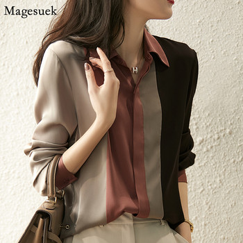 Копринена блуза с дълъг ръкав Дамска мода 2022 Елегантни копчета Винтидж сатенена риза Хит цвят Свободни ежедневни ризи Дамско облекло 18146