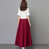 Jednofarebná sukňa, štýlová dámska maxi sukňa v tvare A, vysoký pás, bruško, priedušná tkanina, vrecká po členky na randenie