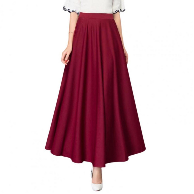 Jednofarebná sukňa, štýlová dámska maxi sukňa v tvare A, vysoký pás, bruško, priedušná tkanina, vrecká po členky na randenie