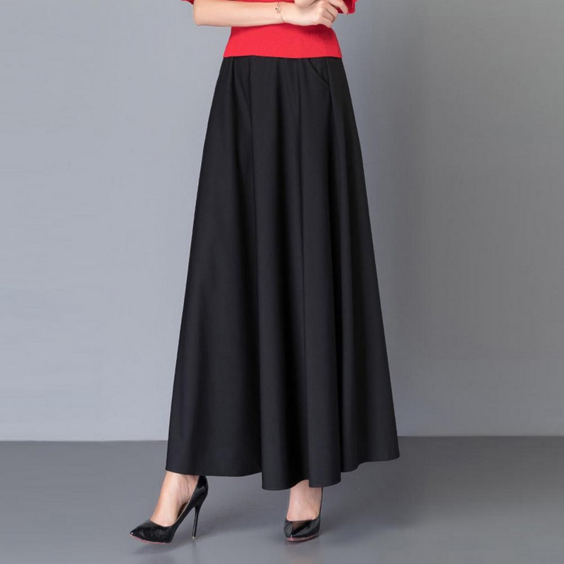 Jednofarebná sukňa, štýlová dámska maxi sukňa v tvare A, vysoký pás, bruško, priedušná tkanina, vrecká po členky na randenie