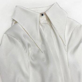 Κομψή vintage γυναικεία μπλούζα Κομψή μονόπλευρη σατέν μεταξωτό γυναικείο πουκάμισο Φθινοπωρινό Νέο Λευκό Casual Γυναικείο Πουκάμισο Μπλούζα 16946