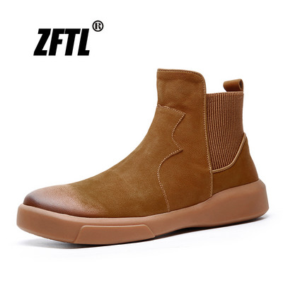 ZFTL Uued meeste poolsaapad nahast mees Chelsea saapad pruunid Trend tooling kingad sügistalv slip-on meeste Basic saapad 2023