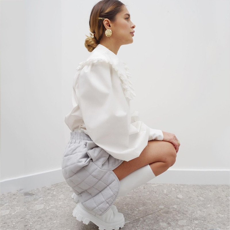 Dámska vintage volánová biela blúzka s golierom Peter Pan, bavlnená košeľa na gombíky, dámske topy 2022, módne voľné košele s nafúknutými rukávmi 18738