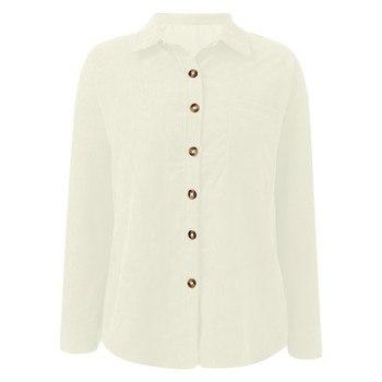 Дамска кадифена риза с копчета Свободни големи блузи с дълъг ръкав Ежедневно топло яке с джобове Дамски ризи Есен 2023 г.