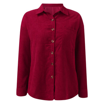 Дамска кадифена риза с копчета Свободни големи блузи с дълъг ръкав Ежедневно топло яке с джобове Дамски ризи Есен 2023 г.