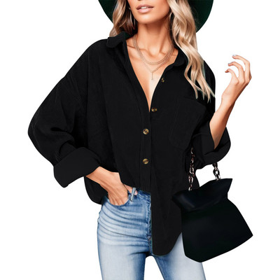 Cămașă cu nasturi din velur pentru femei Bluze supradimensionate largi, cu mâneci lungi, jachetă ocazională caldă, cu buzunare, cămăși pentru femei, toamna 2023