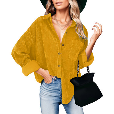 Cămașă cu nasturi din velur pentru femei Bluze supradimensionate largi, cu mâneci lungi, jachetă ocazională caldă, cu buzunare, cămăși pentru femei, toamna 2023