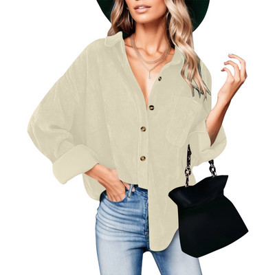 Cămașă cu nasturi din velur pentru femei Bluze supradimensionate largi, cu mâneci lungi, jachetă ocazională caldă, cu buzunare, cămăși pentru femei, toamna 2023