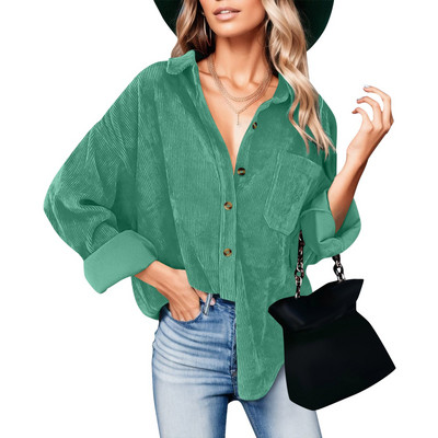 Cămașă cu nasturi din velur pentru femei Bluze supradimensionate largi, cu mâneci lungi, jachetă ocazională caldă, cu buzunare, cămăși pentru femei, toamna 2023