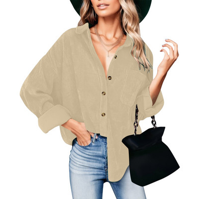 Cămașă cu nasturi din velur pentru femei Bluze supradimensionate largi, cu mâneci lungi, jachetă ocazională caldă, cu buzunare, cămăși pentru femei, toamna 2023