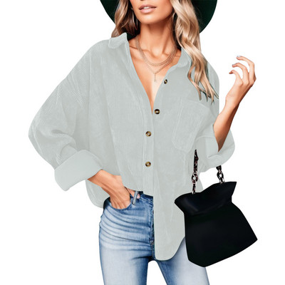 Cămașă cu nasturi din velur pentru femei Bluze supradimensionate largi, cu mâneci lungi, jachetă ocazională caldă, cu buzunare, cămăși pentru femei, toamna 2023