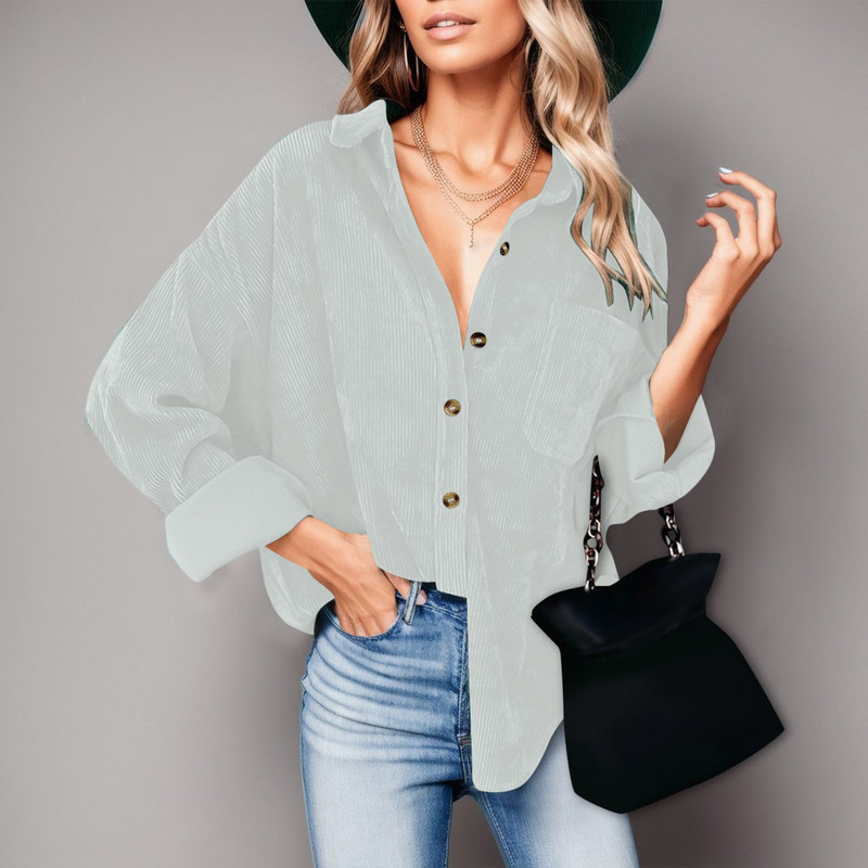 Cămașă cu nasturi din velur pentru femei Bluze supradimensionate largi, cu mâneci lungi, jachetă ocazională caldă, cu buzunare, cămăși pentru femei, toamna 2023